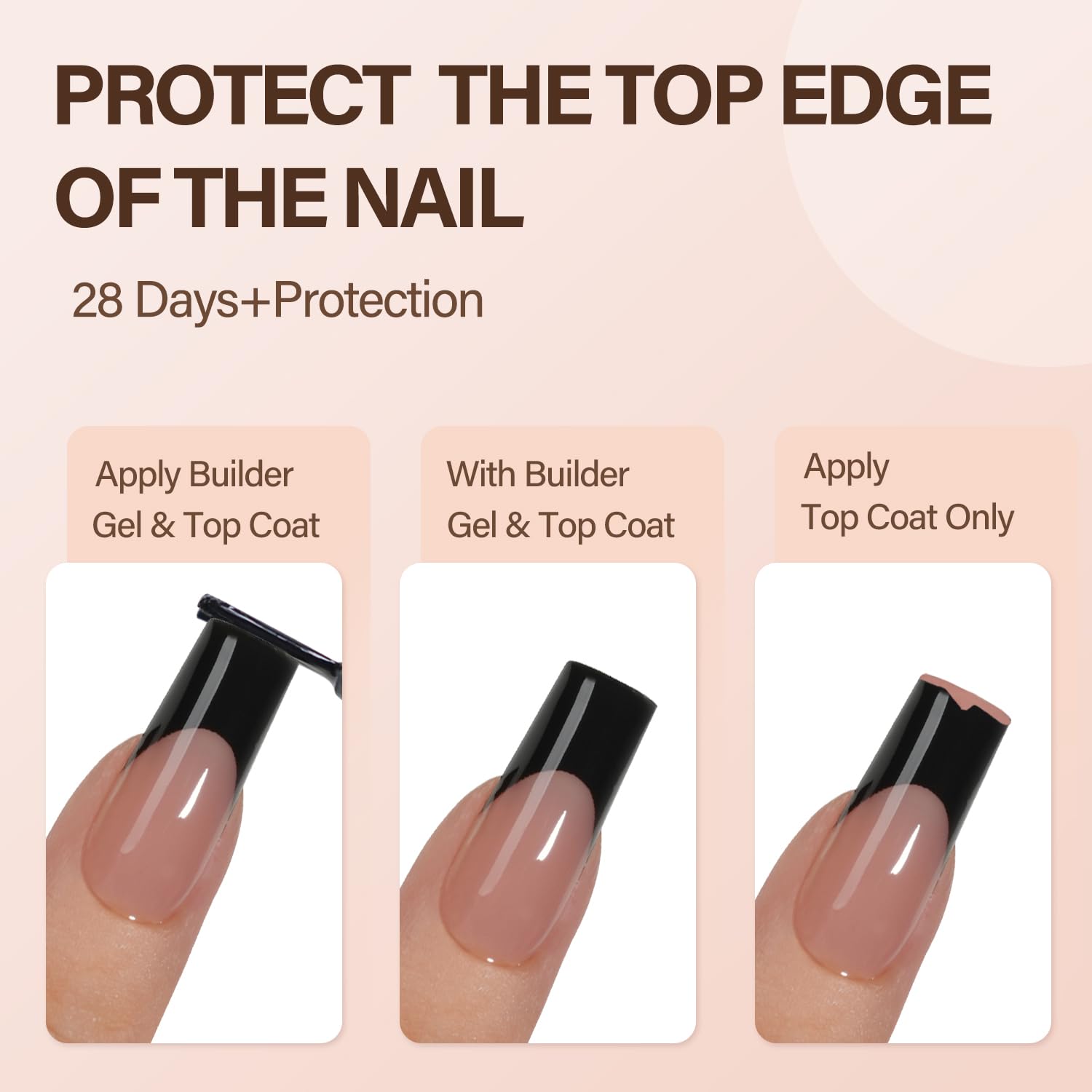 150Pcs Black French Gel Nail Tips, Vansiho Long Square Nail Tips, Pre-French Tips Press on Nails Brown, Fake Nails for Nail Art DIY 15 Sizes - Image 5