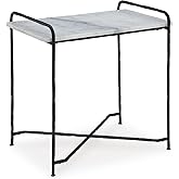 Signature Design by Ashley Ashber Contemporary Marble-Tabletop Accent Table with Cross Legs, White & Black