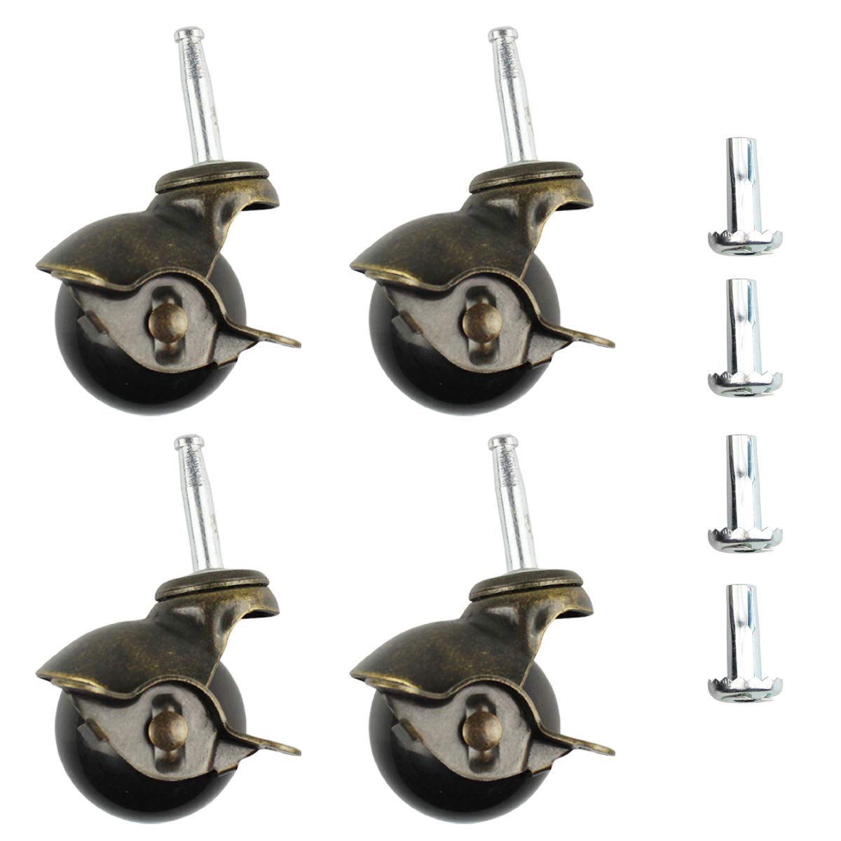 4 PCS Ball Caster Heavy Duty Stem Swivel Wheel 2 Inch Vintage Stem Caster with 4 Sockets Antique Smooth Caster Wheel for Chairs Sofa Table Leg (Stem casters with Brake Lock): Industrial & Scientific