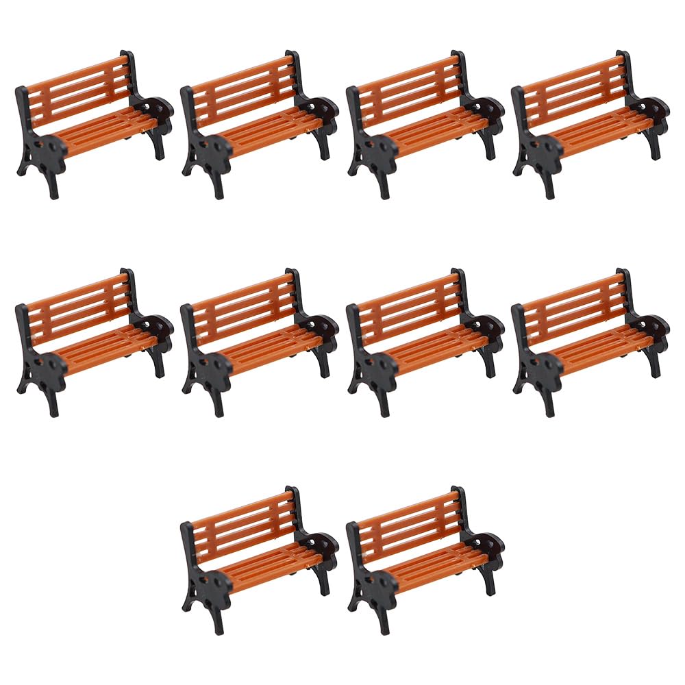 Hsthe Sea 10pcs Painted Model Patio Bench Miniature Building Train Layout Scale HO OO Model Train HO TT 1:87 bench chair settee