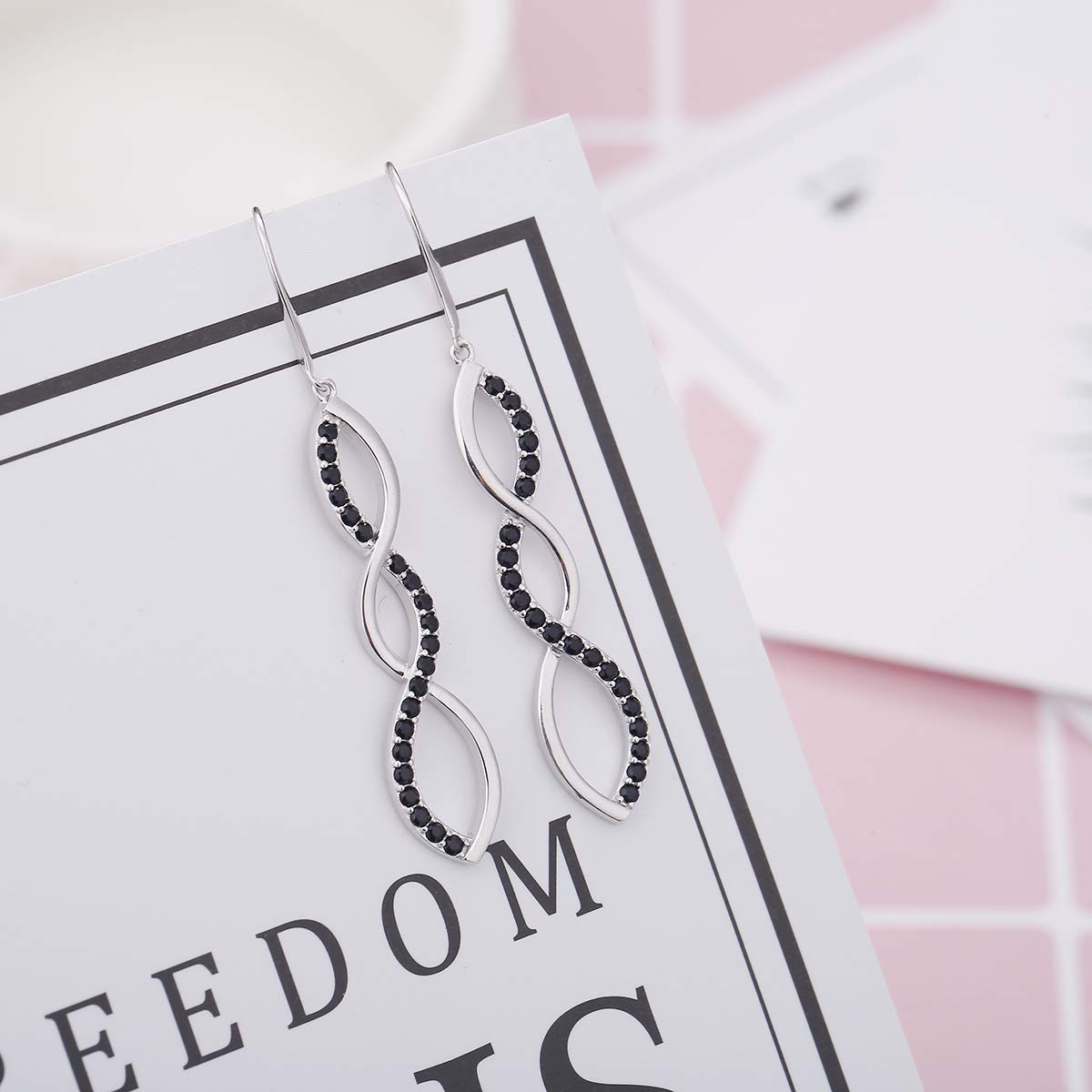 Women\'s Silver Earring Black Drops, Swirl Twist Pendant, Hook Earrings DE0062K