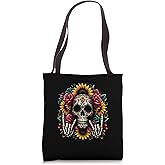 Skull Flowers On Rocker Sunflower Sugar Skull Rock Halloween Tote Bag