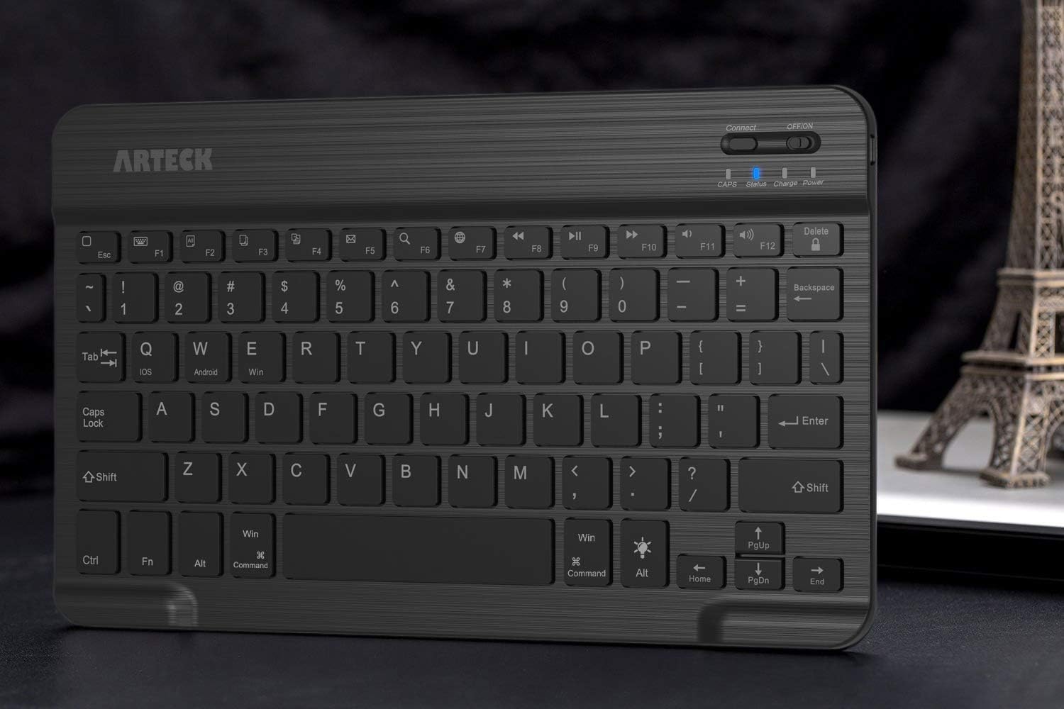 Arteck HB030B Universal Slim Portable Wireless Bluetooth 3.0 7-Colors Backlit Keyboard with Built in Rechargeable Battery, Black: Computers & Accessories
