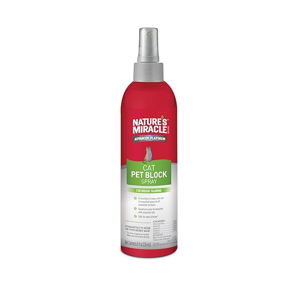 NATURE’S MIRACLE ADVANCED PLATINUM CAT PET BLOCK REPELLENT SPRAY, 8 OUNCES, INDOOR TRAINING AID FOR CATS