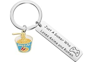 MYOSPARK Gamer Gift Anime Lovers Gift Just A Gamer Who Loves Anime And Ramen Keychain Game Lovers Gift Game Enthusiast Gift
