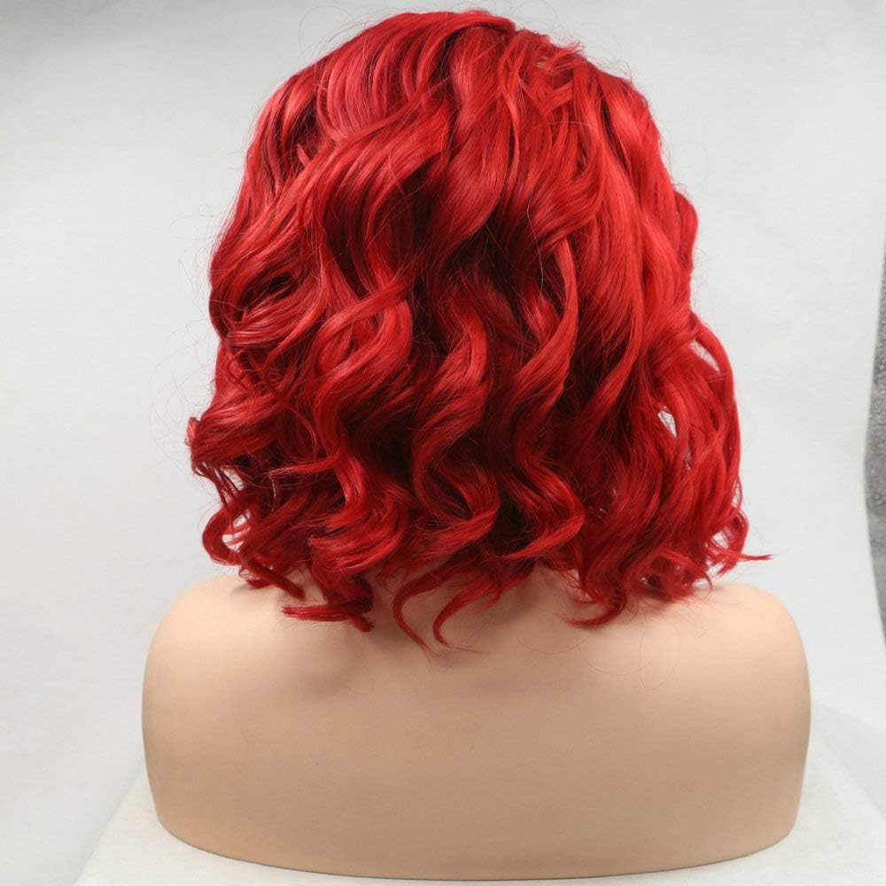 SereneWig Summer Short Hot Red Wigs Bob Wigs for Women Cosplay Daily Use 14Inch Synthetic Lace Front Wigs Red Curly Bobs Synthetic Hair Heat Resistant Fiber Mermaid Red Wigs Shoulder Length - Image 4