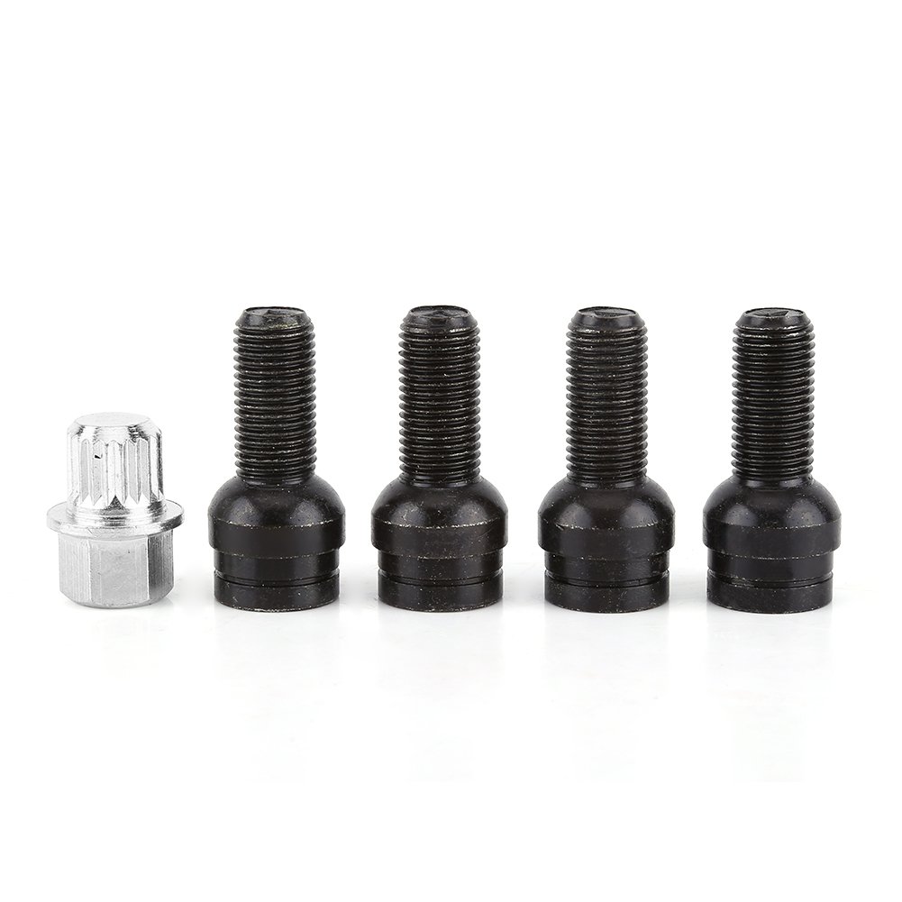 Wheel Bolt Lock Lug Nut Set Premium Black Steel M14x1 5mm 4+1 Pack Secure Anti Theft Wheel Accessories For Cars Trucks SUVs