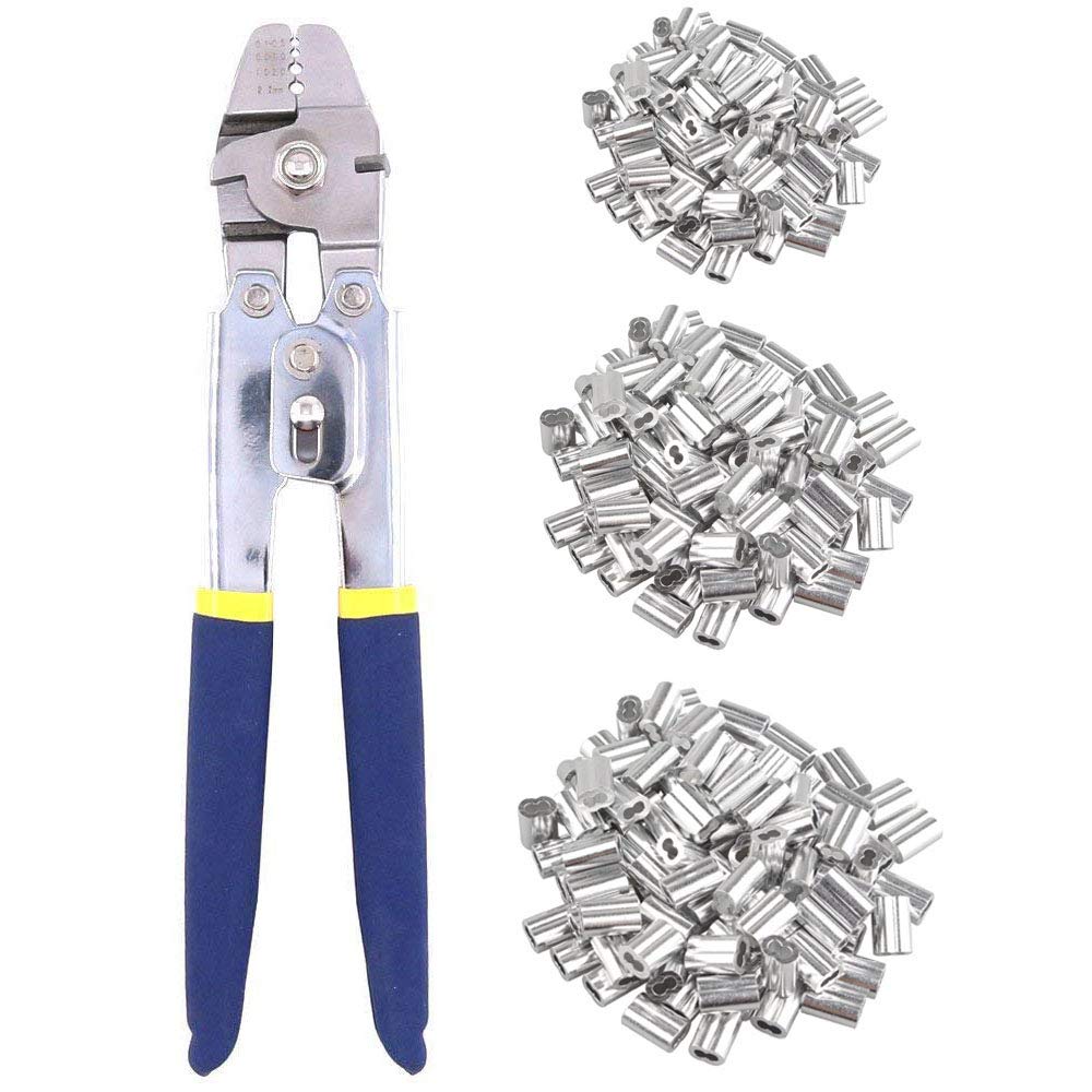 TooTaci Wire Rope Cable Crimping Tool Wire Rope Swager Crimper Fishing Crimping Tool with 200 PCS Aluminum Double Barrel Ferrule Crimping Loop Sleeves