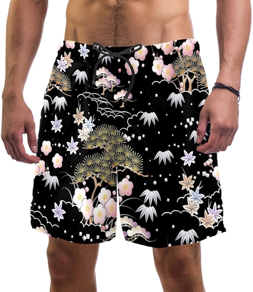Haminaya Swim Shorts Japanese Cherry Swim Trunks Quick Dry Board Shorts