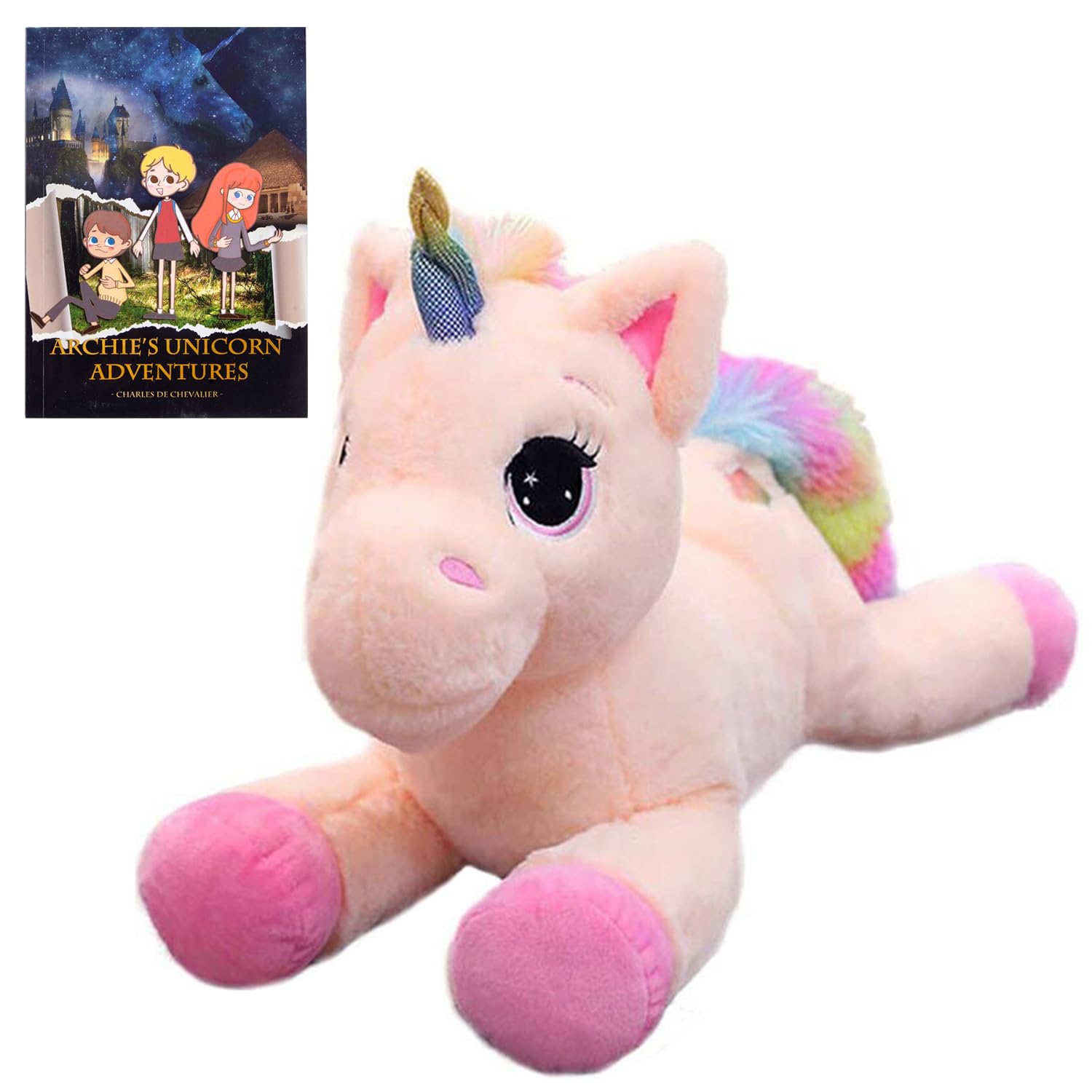 Georgie Porgy Children Plush Unicorn Velvet Cuddly Toy Stuffed Animal Teddy Soft Toy for Girls Gifts with Story Book (15'' Pink Unicorn + Book) — image 1