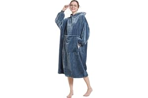 Aemilas Long Wearable Blanket Hoodie - Cozy Warm Blanket Sweatshirt as Gifts for Men Women, Thick Flannel Hooded Blanket With Giant Pocket(Denim Blue)