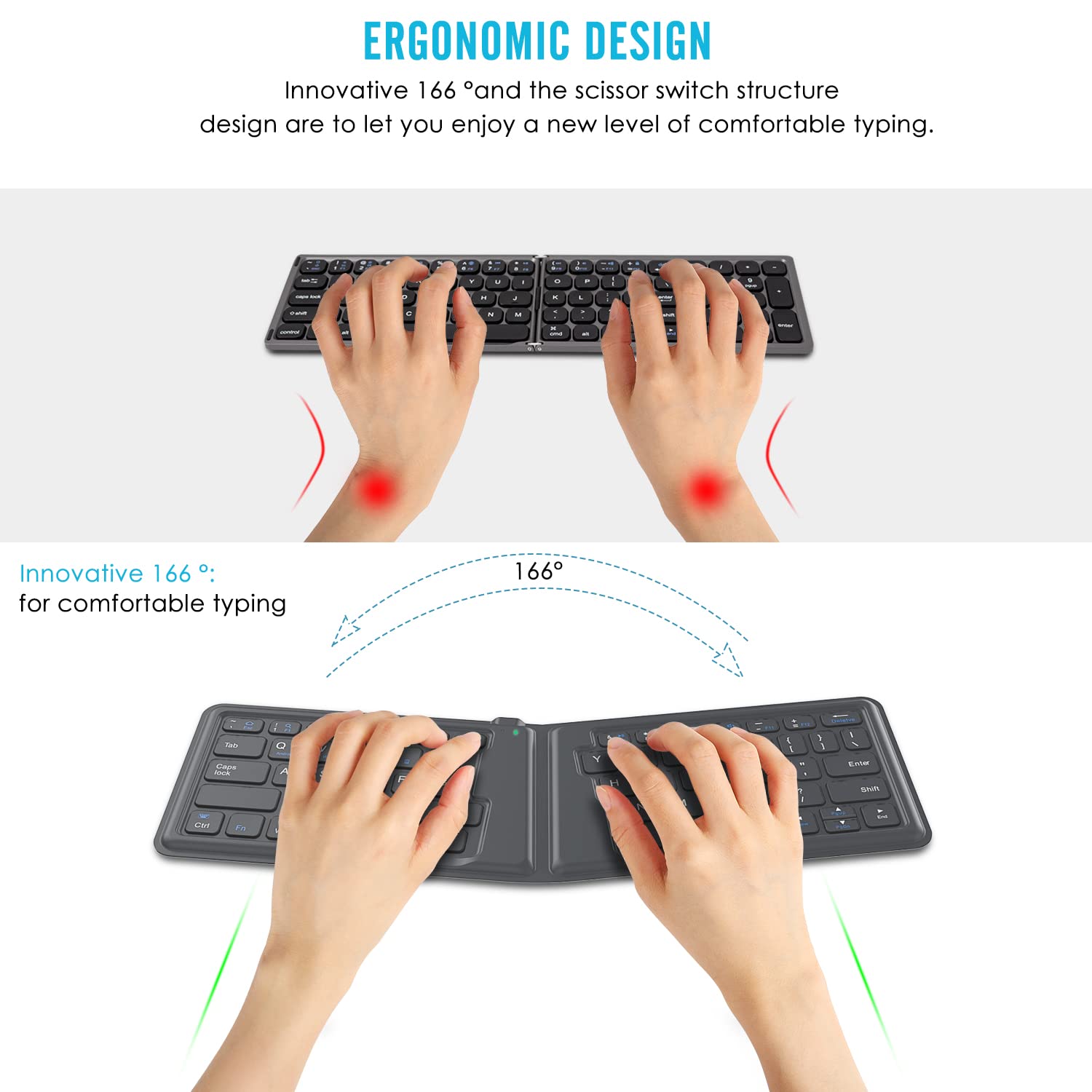 MoKo Foldable Bluetooth Keyboard, Ultra-Thin Folding Rechargeable, Portable Wireless for Laptop iPhone iPad, Compatible with All iOS Android Windows Tablet Smartphone Devices, Gray