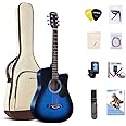 Lankro 38 inch Guitar Blue Acoustic Guitar Beginner kit Adult Cutaway Acoustic Guitar Guitarras Starter Set Bundle with Padded Gig Bag, Strap, Capo, Strings, Picks