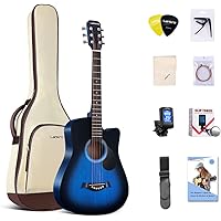 Lankro 38 inch Beginner Acoustic Guitar Blue Basswood Cutaway Guitarra Starter Kit with Gig Bag Stap Learning Book Strings St
