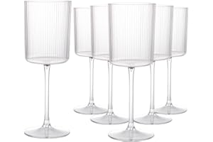 Ciaell 12 PCS Plastic Ribbed Wine Glasses - 10 OZ Plastic Square Wine Glasses with Stem - Disposable Champagne Cups for Parties & Weddings & Party & Christmas Gift & New Year