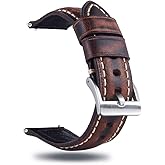 Berfine Quick Release Retro Leather Watch Band,Vintage Oil-tanned Pull-up Leather Strap Replacement,Choice of Width-18mm 20mm 22mm 24mm or 26mm
