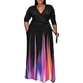 Runwind Plus Size Dress for Women - 3/4 Sleeve V Neck Maxi Dresses for Women (XL-6XL)
