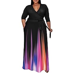 Runwind Plus Size Dress for Women 3/4 Sleeve V Neck