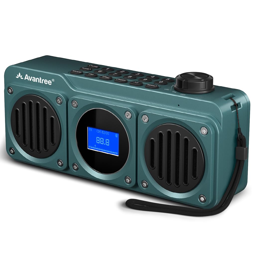 Avantree Boombyte - Portable FM Radio with Bluetooth Speaker, Dual Drivers (14W), High Volume Stereo Sound, Micro SD Card Slot, and USB Port Audio Input, 17 Hours Rechargeable MP3 Player - Blue