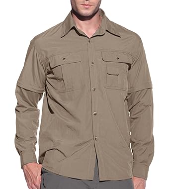 KEFITEVD Hemd Herren Outdoor Jagdhemd Langarmhemd Abtrennbar Ärmel Trekking Shirt Schnelltrocknend Atmungsaktiv Safarihemd Fr