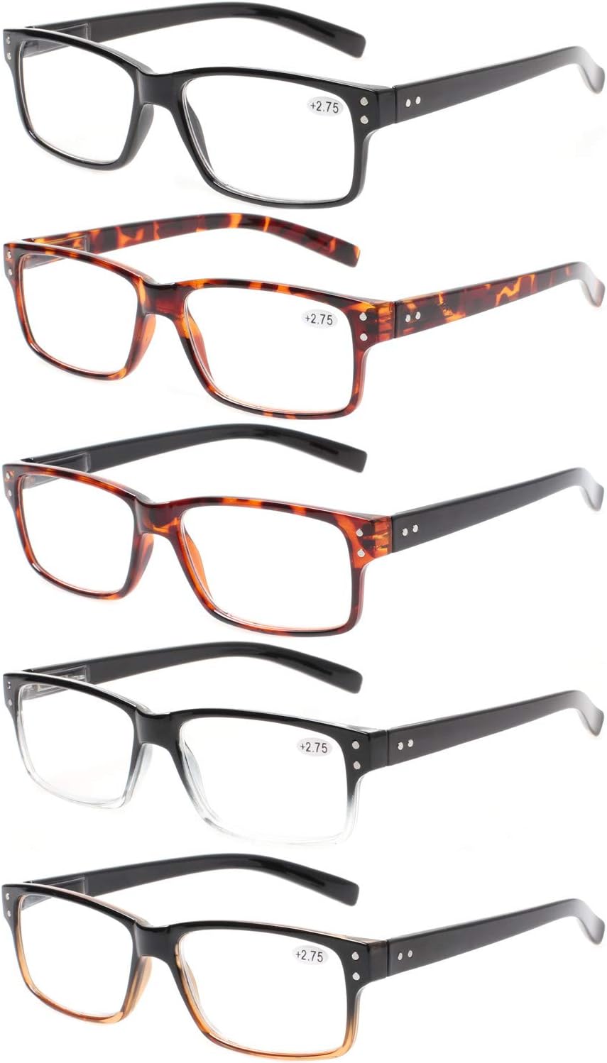 NORPERWISReading Glasses 5 Pairs Quality Readers Spring Hinge Glasses for Reading for Men and Women (5 Pack Mix Color, 2.75)
