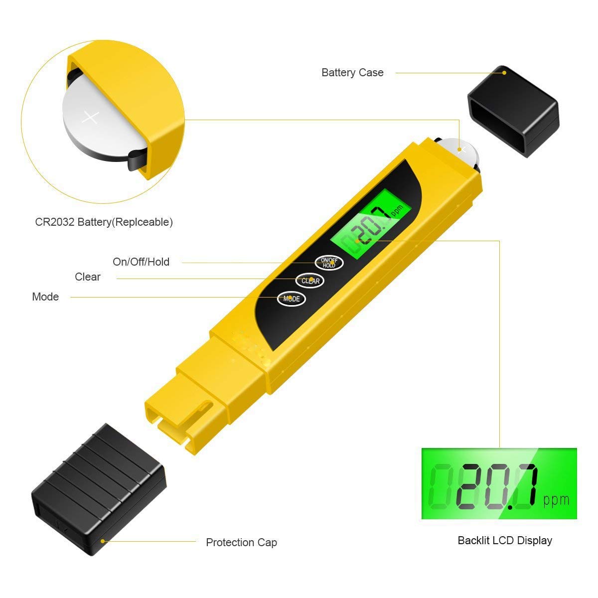 Swimming Pool TDS EC Temperature 3in1 with LCD Display for Drinking