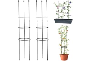 Lalahoni Garden Trellis for Climbing Plants Outdoor, 48 inch Tall DIY Round Obelisk/Flat Panel Shape Tomato Cage Plant Support Trellis, Lightweight, Black, 2 Pack
