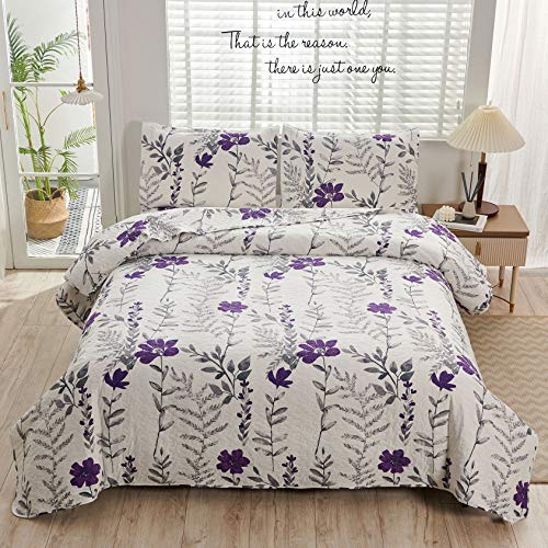 Oliven Blossom Bedding Purple Gray Floral Bedspreads Quilt Queen/Full