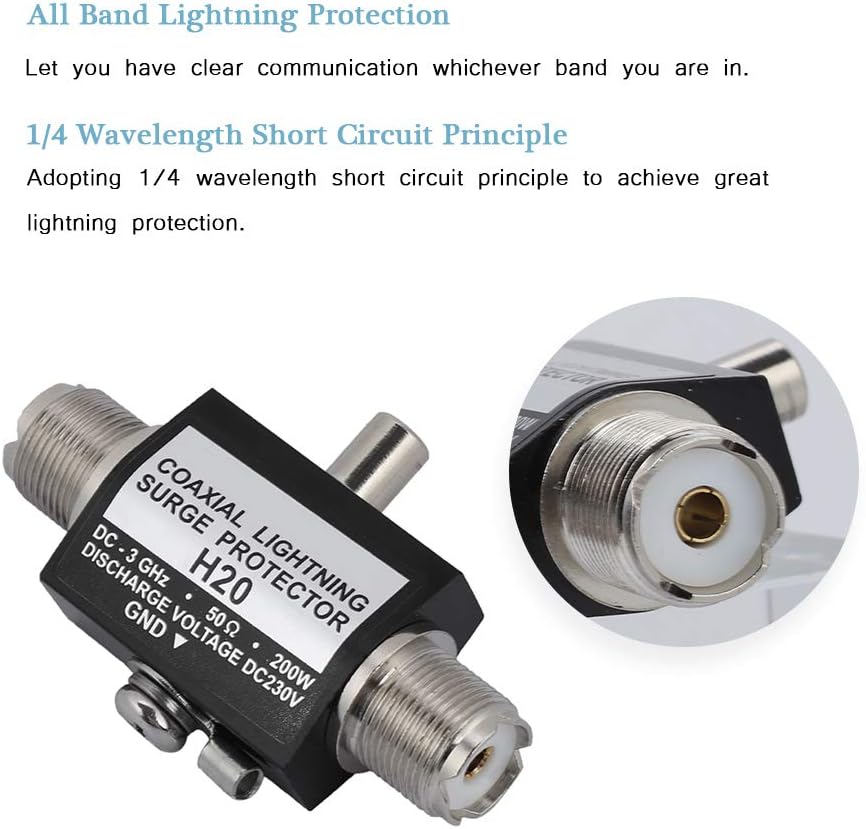 Bewinner Antenna Surge Arrester, MJ-MJ All Band Lightning Protection, 200W Dc-3Ghz Female Coaxial Overvoltage Protector to Female M-Principle Short-Circuit in 1/4 Wavelength: Sports & Outdoors
