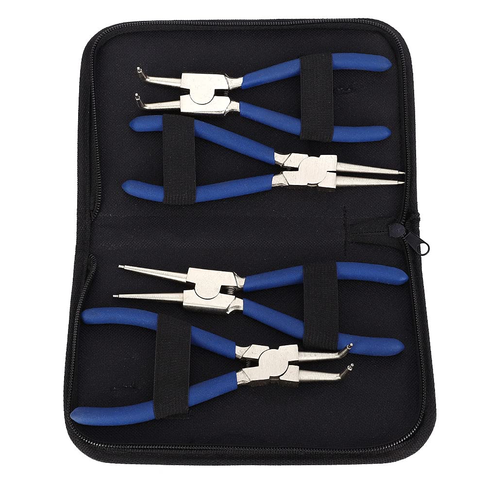 Small Circlip Pliers, 4PCS Professional 7 Internal External Straight Bent Circlip Snap Ring Pliers Set, Pince Circlips for Ring Remover Retaining