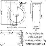 DSL 4x 75mm PU Heavy Duty Swivel Castor Wheels 2 Braked Trolley Furniture 400KG view 4