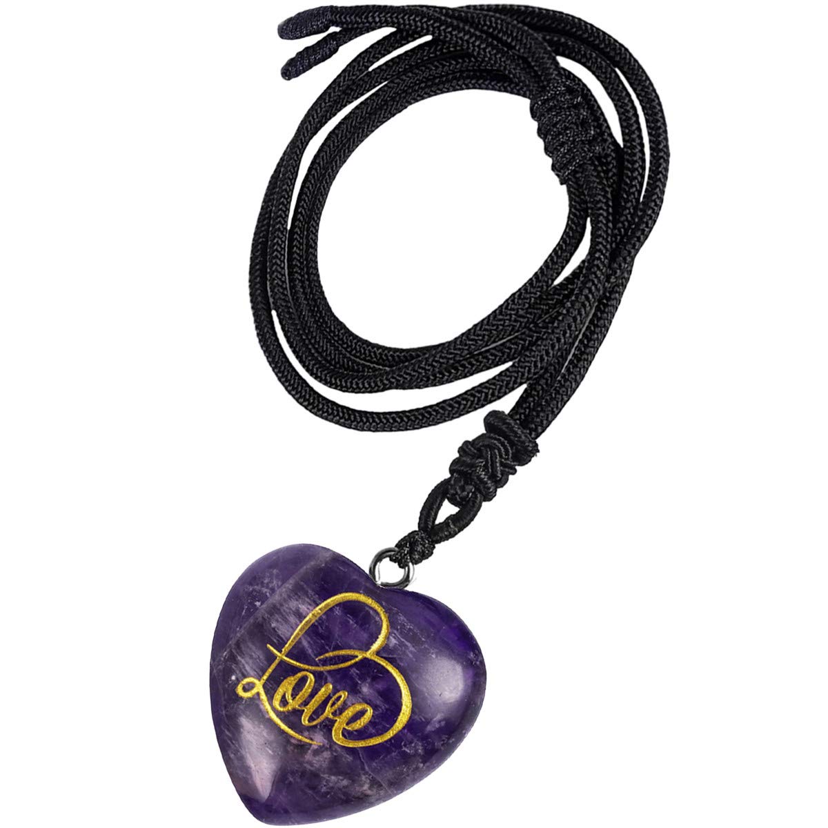 Nupuyai Amethyst Crystal Heart Stone Necklace for Women, Engraved Letter Love Stone Pendant with Adjustable Cord, Reiki Healing Meditation