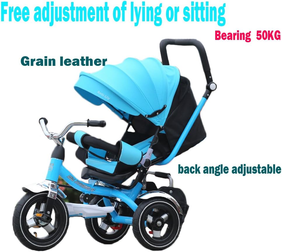 Luxury Baby kids Trike Bike Stroller Tricycle Toddler Ride Pushchair lie and sit Multifunctional Strollers (Blue)