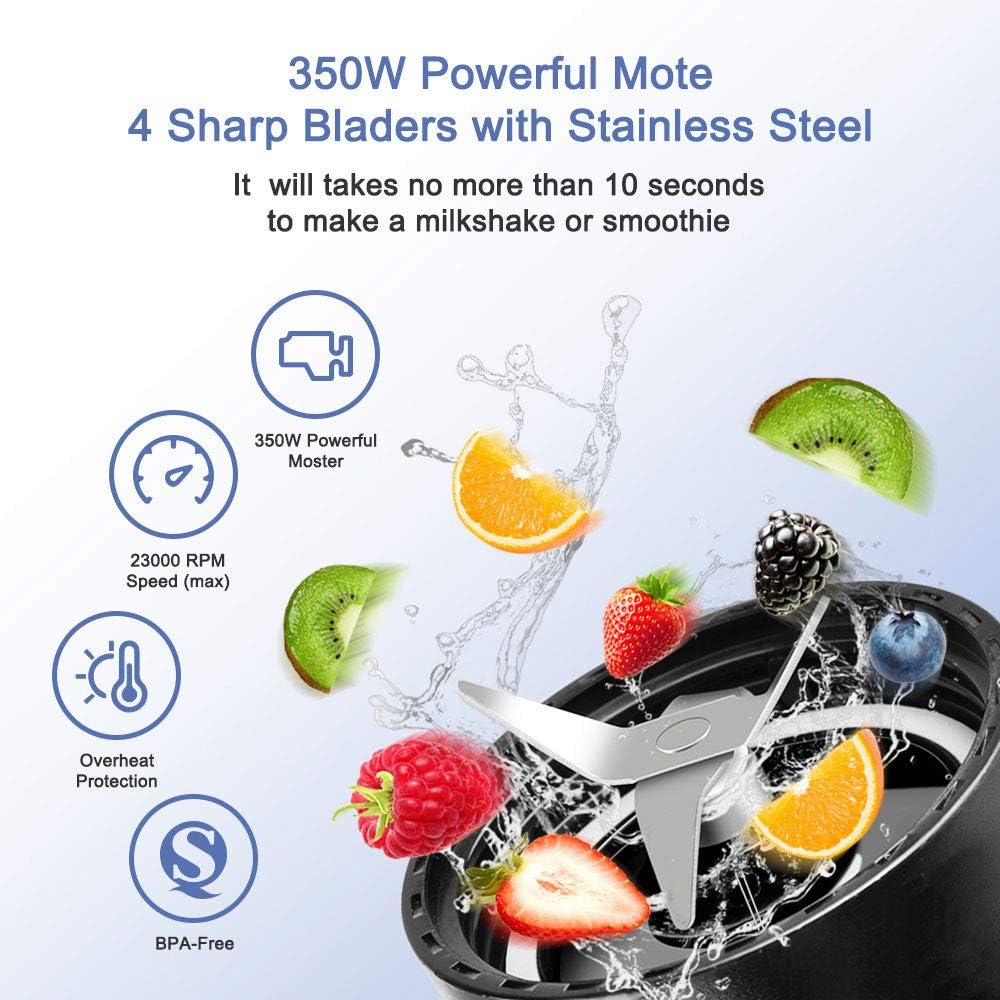 Smoothie Blender, Herrchef Blender for Shakes and Smoothies, Personal Blender for Fruits and Vegetables with 2 Portable BPA-Free 20Oz Sport Cups, 350W: Kitchen & Dining