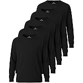 Real Essentials 5 Pack: Boys' Cotton Jersey Long Sleeve T-Shirt Uniform Kids Crew Neck Tee Top