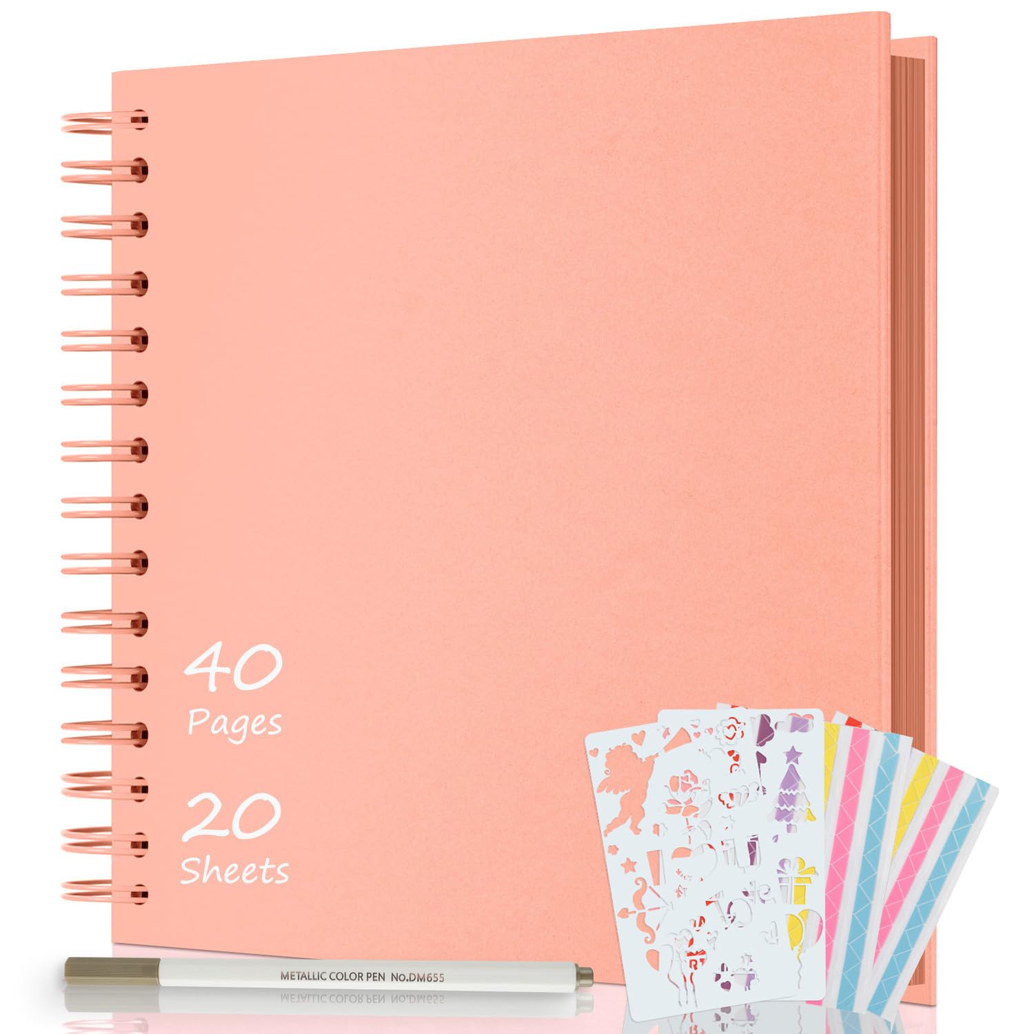 AIOR Scrapbook Album 8x8 Inch, DIY Photo Album Hardcover Kraft Paper Scrap Book 40 Pages Memory Book for Family, Guest Book for Wedding Anniversary Valentines Day (Orange Pink)