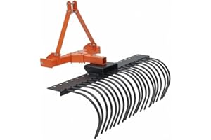 EliteEdge Heavy Duty 50" 3-Point Landscape Rock Rake for Category 0/1 Tractors – 17 Replaceable Spring Steel Tines, 360° Rota