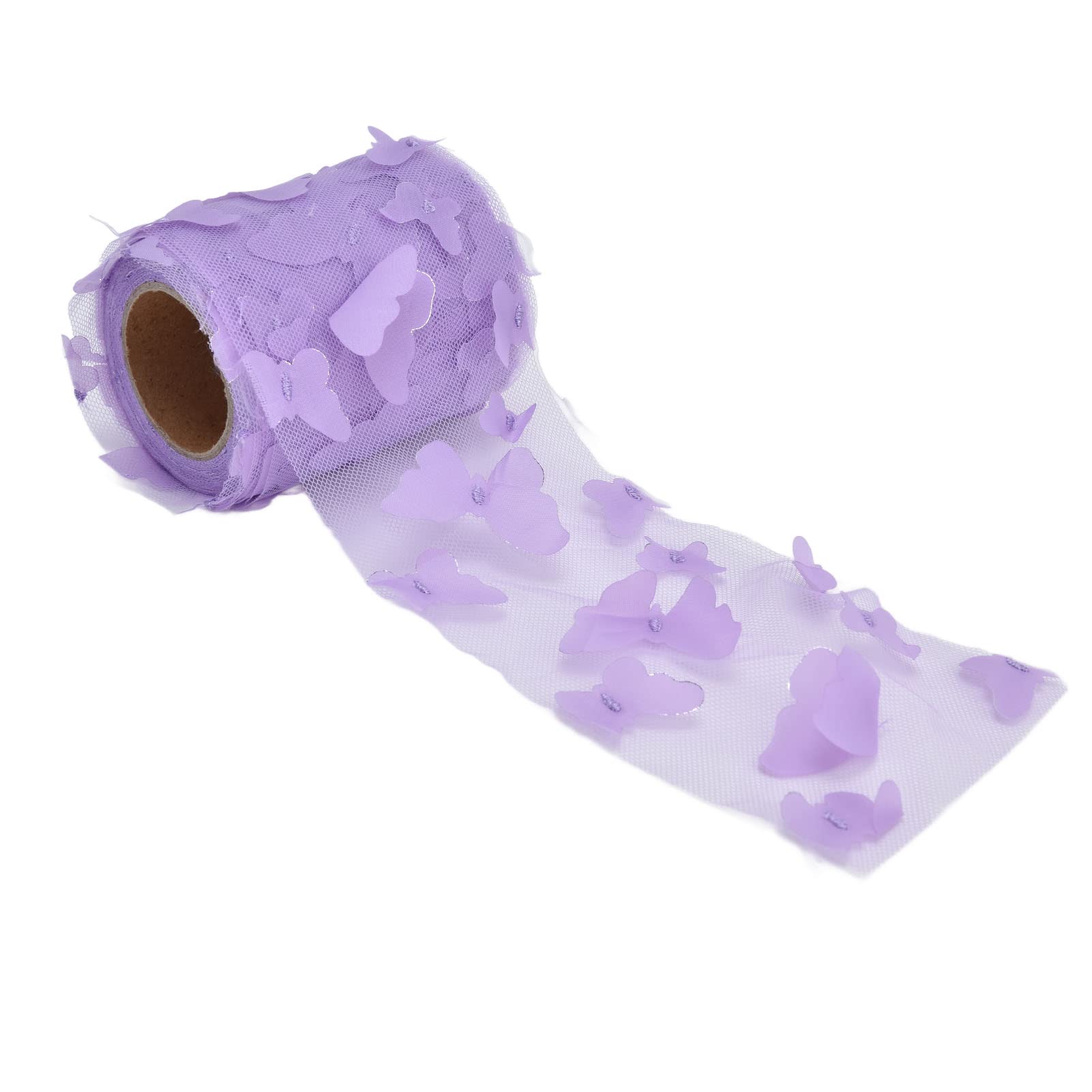Tnfeeon 10 Yards 8CM Tulle Rolls, Elegant Style Three Dimensional Butterfly Pattern Ribbon Lace Ribbon Applique Sewing Craft Supplies for Clothing Curtain Making Wedding Decorating (Light Purple)