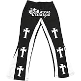 SHENHE Men's Y2k Cross Print Graphic Flare Leg Stacked Sweatpants Streetwear Goth Pants