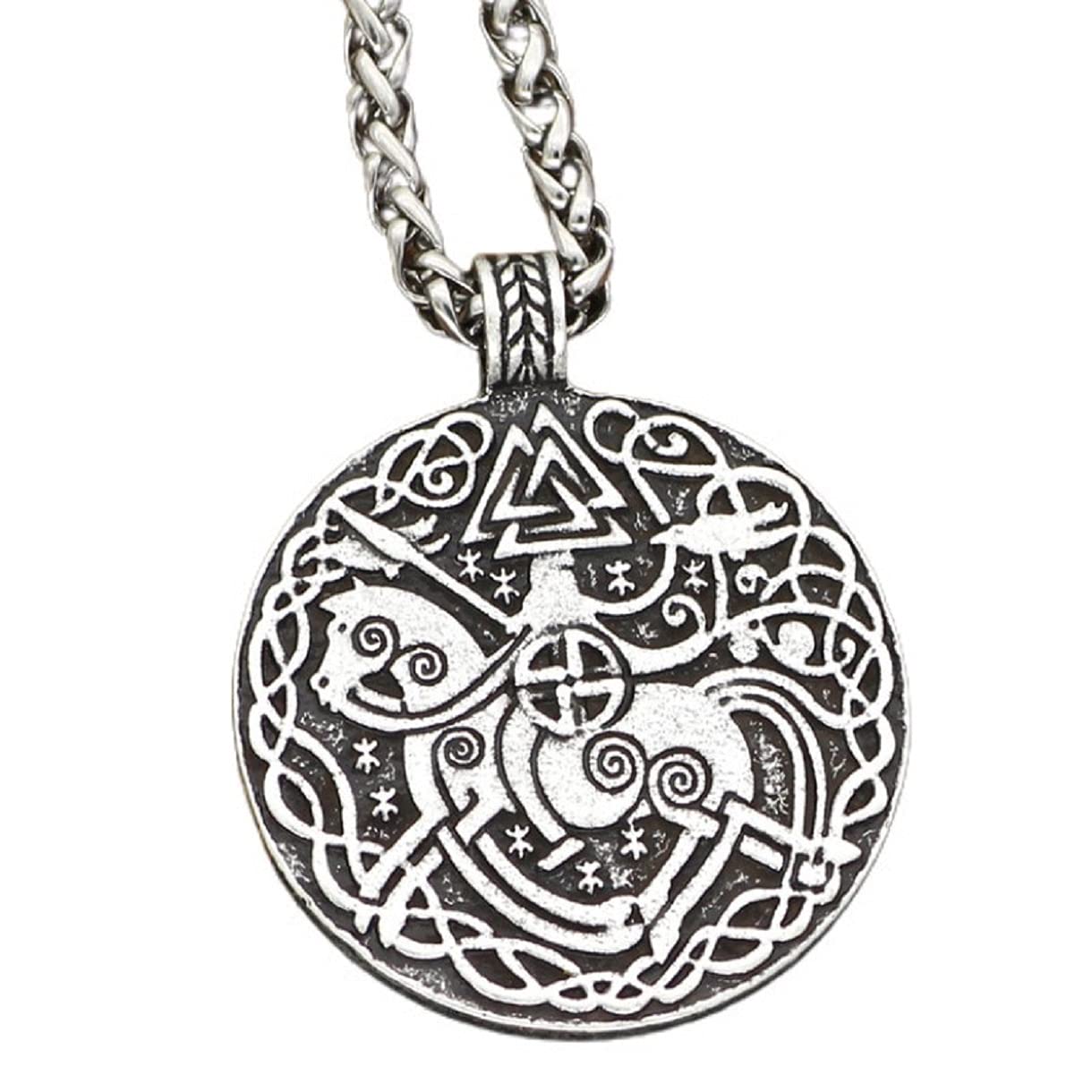 MayiaHey Nordic Viking Odin Rune Warrior Necklace for Men, Vintage Warrior Sword Necklace Viking Valknut Odin Knot Pendant Necklace Knight Necklace for Boys (Silver)