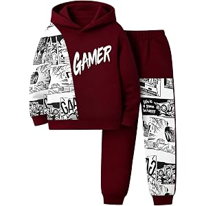 OLMRJKD Boys Clothes Long Sleeve Colorblock Hoodie Sweatshirt & Pant 2PCS Fall Outfits Size 5-12 Years