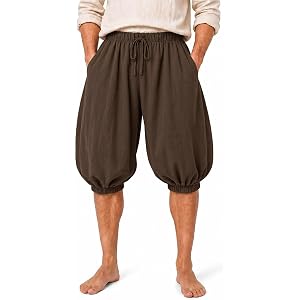UQJE Mens Medieval Harem Shorts Faux Linen Pirate Knickers