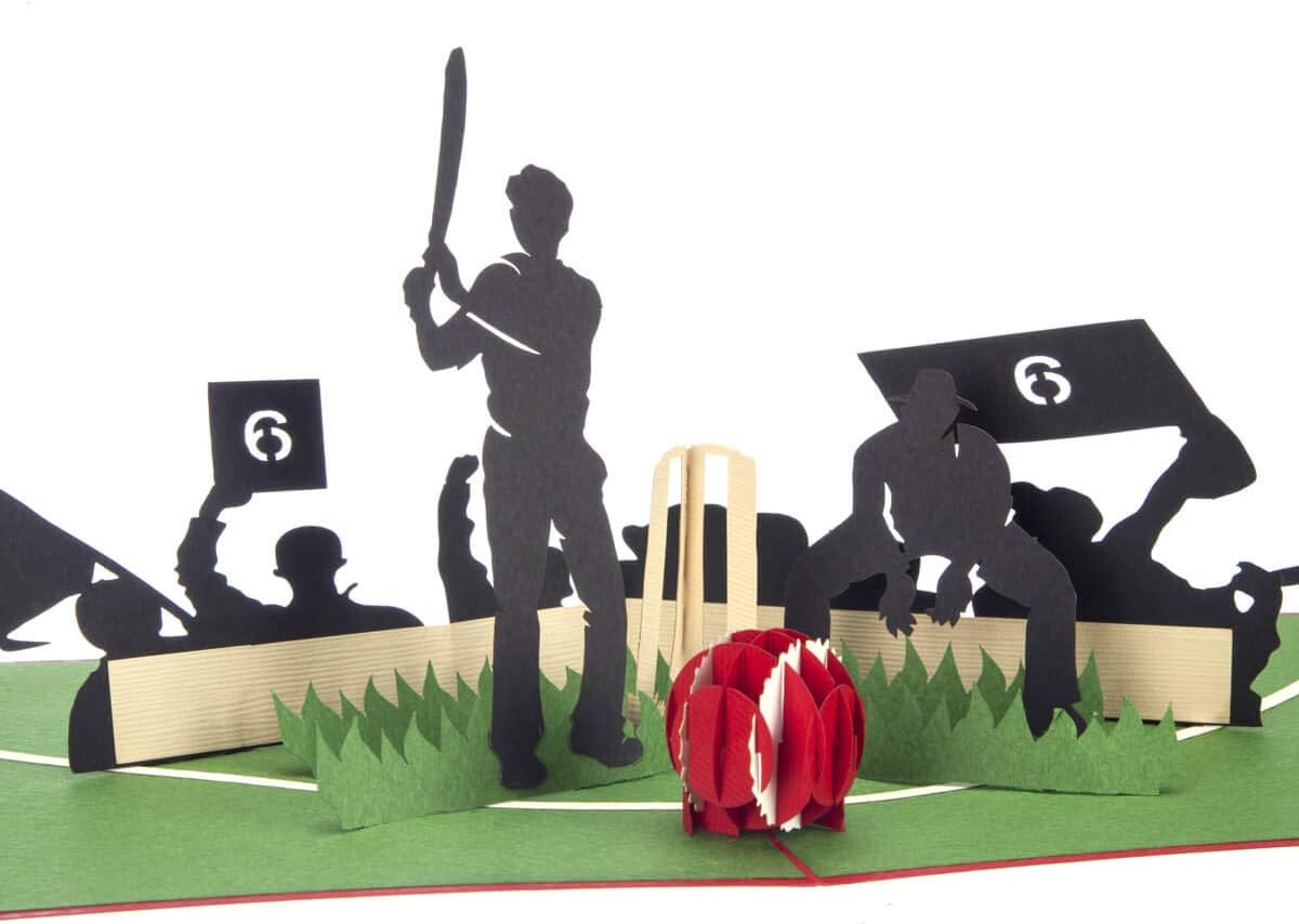 Cardology - Cricket Pop Up Card, Black, 15cm x 15cm