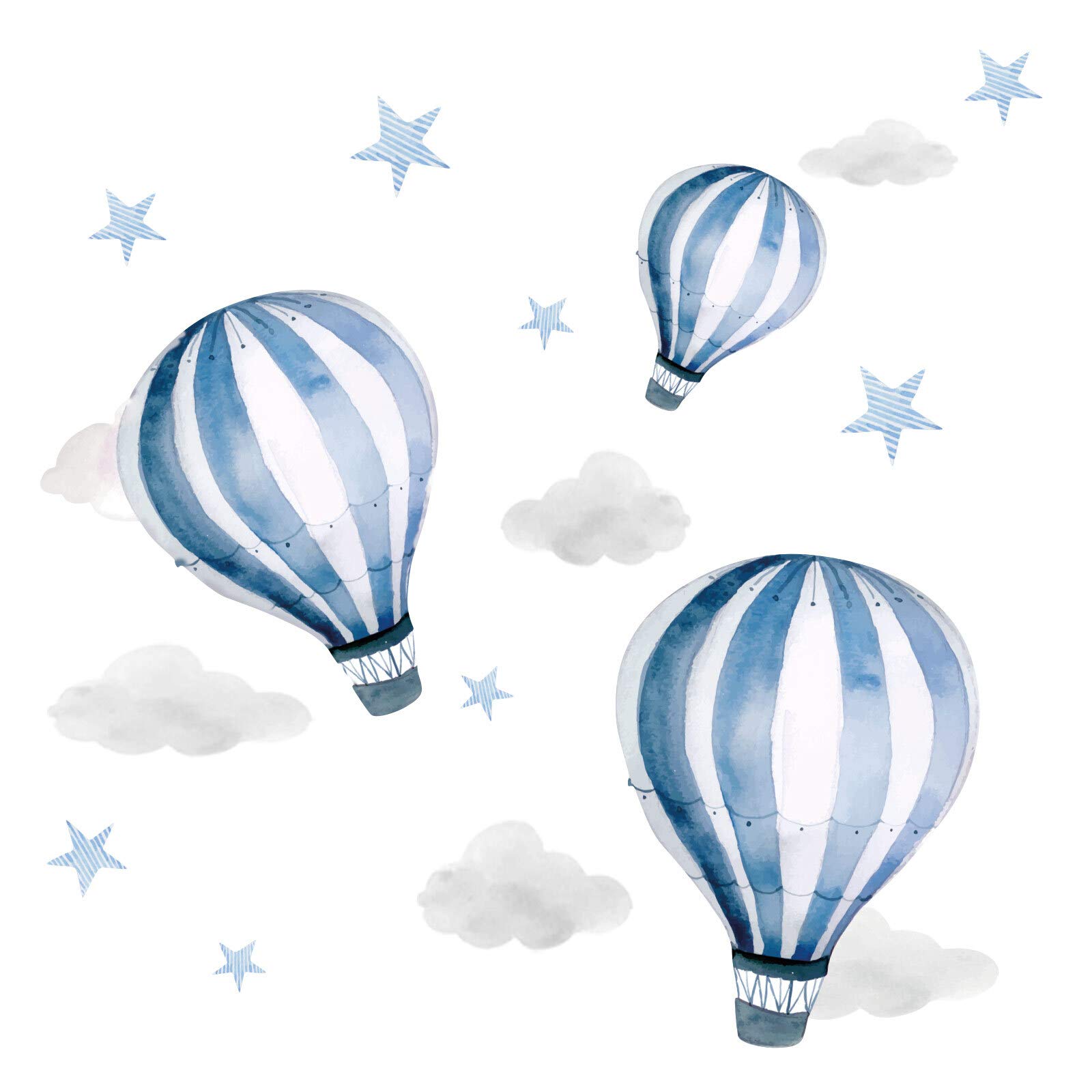 Little Deco DL540 Wall Sticker Boy Hot Air Balloons I Wall Sticker 68 x 34 cm (W x H) with Clouds Stars for Boys Bedroom