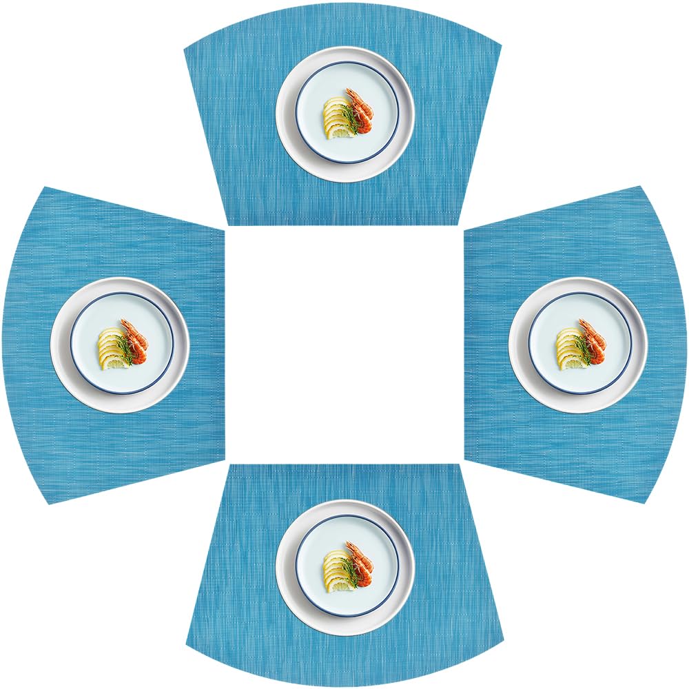 homEdge PVC Placemats, Wedge Placemats, Washable Vinyl Placemats for Round Table Set of 4, Blue