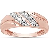 Men's Wedding Band Ring Round Cut Lab Created Moissanite or Lab Grown Diamond Anniversary or Engagement Ring in 14K Gold Over Sterling Silver Jewelry Gift for Him