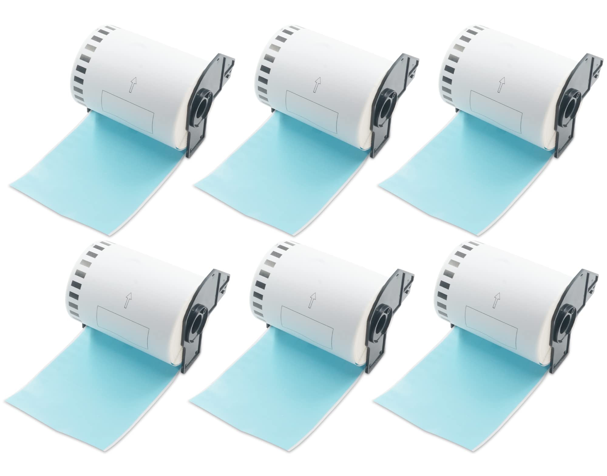 BETCKEY - 6 Rolls DK-22243 Colored Labels, 102mm x 30.48m, Black on Blue, 6 Continuous Shipping Labels Using for QL Label Printers