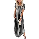 ANRABESS Womens Summer Maxi Dress Short Sleeve Casual Loose Long T Shirt Dresses Split Vacation Beach Sundress Travel Outfits