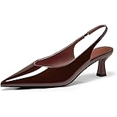 Coutgo Womens Slingback Kitten Heels Low Heel Closed Pointed Toe Pumps Heeled Sandals Dress Work Shoes
