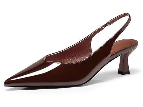 Coutgo Womens Slingback Kitten Heels Low Heel Closed Pointed Toe Pumps Heeled Sandals Dress Work Shoes, Red-Brown, Size 7